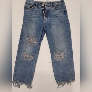 ASOS 26/26 Destroyed Distressed Cropped Capri Jeans Button Fly